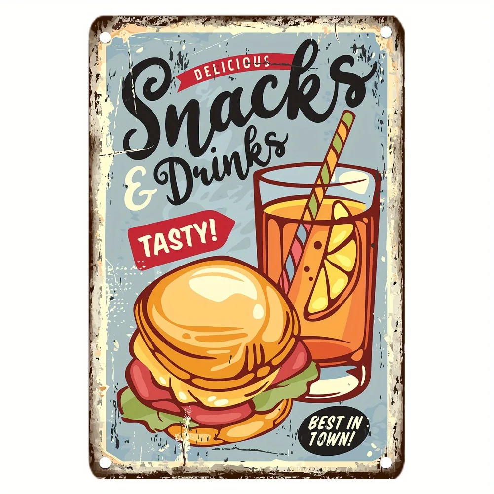 لافتة معدنية عتيقة للطعام، ديك - مراجعة Food Snacks Drinks وسعره